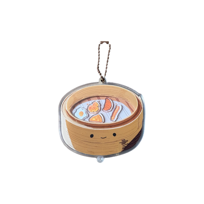 Smiley Face Dim Sum Bamboo Steamer Shaker Keychain