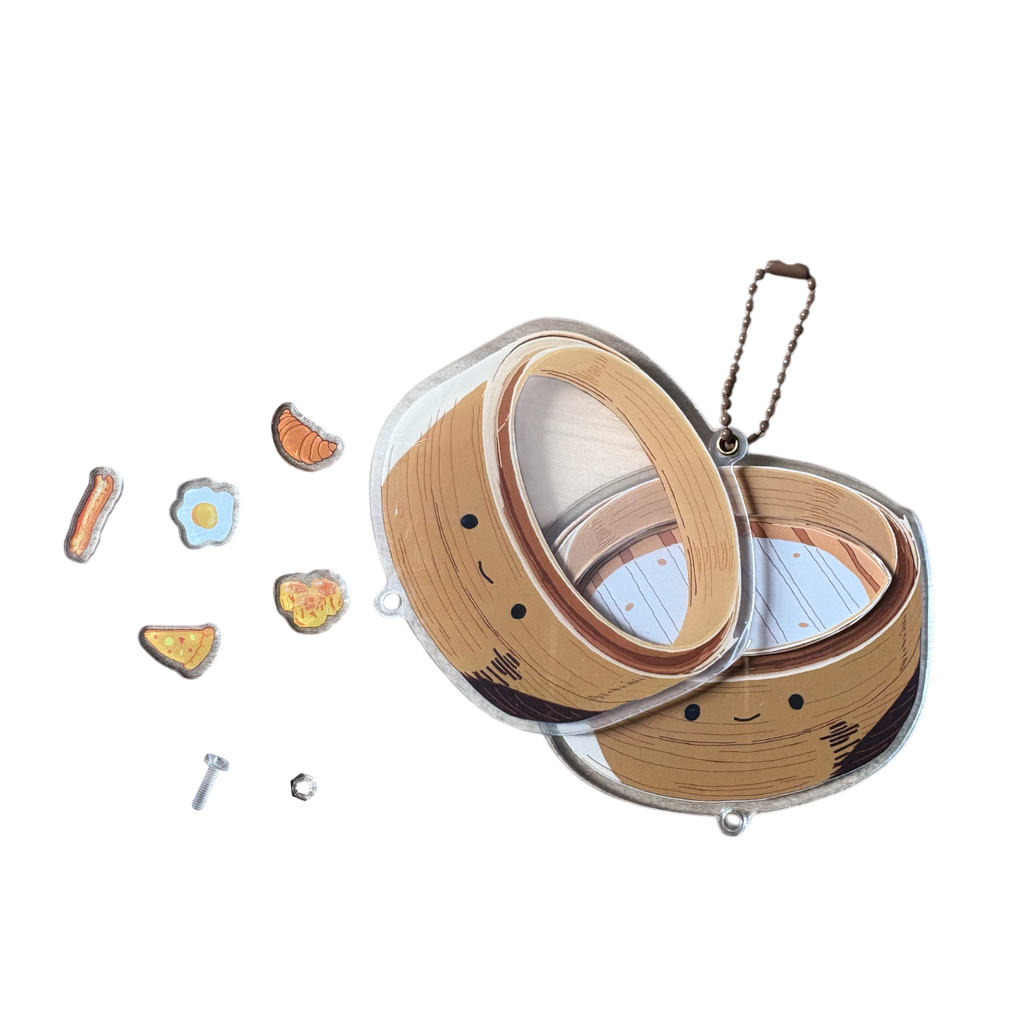 Smiley Face Dim Sum Bamboo Steamer Shaker Keychain